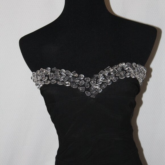 Forever 21 Black Cocktail Prom Party Sweetheart Jeweled Dress Stretch Small EUC - Picture 4 of 16